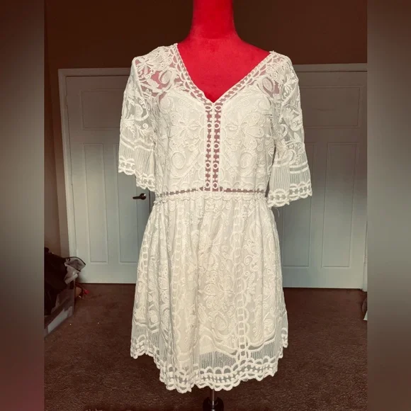 Elegant Off White Lace Romper Shorts - Picture 2 of 8